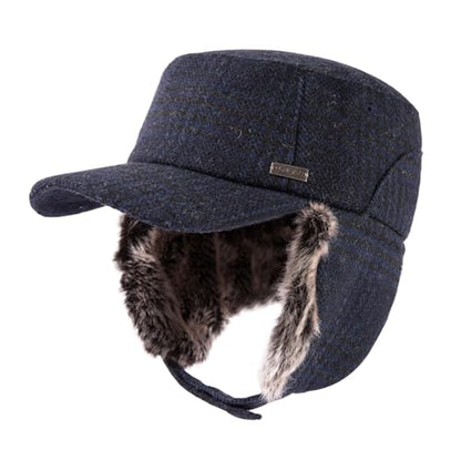TOP-EX Oversized XL/XXL Unisex Winter Trapper Military Hat Faux Fur Earflaps Quilted Lined Baseball Cap - color: Navy(twill), size: XX-Large