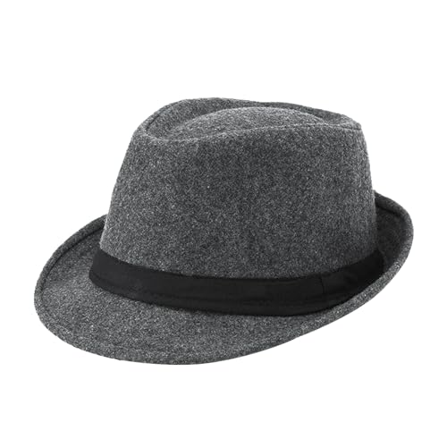 Men Warm Fedoras Felt Trilby Hat Vintage Panama with Short Brim Winter Bowler Outdoor British Jazz Costume Headwear - color: Gray