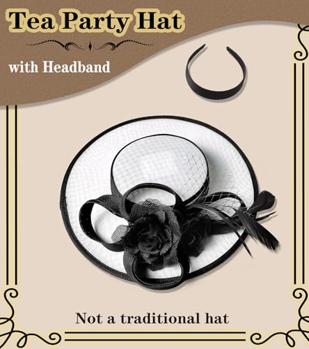 Kgromfy Fascinator Hat for Women Tea Party Hat Flat Top Church Hats Wedding Headband Vintage Lady Headwear for Derby Cocktail - color: Black