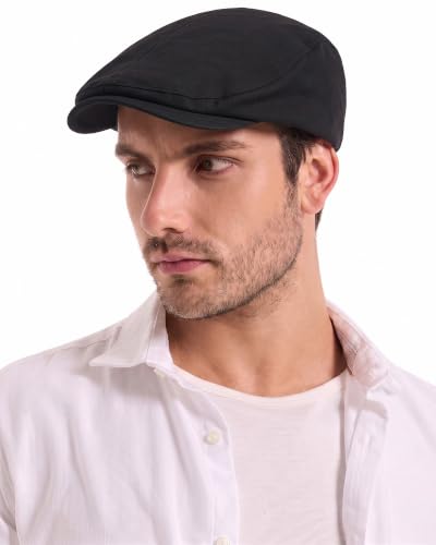 ZLYC Men Summer Flat Cap Scally Ivy Gatsby Newsboy Beret Driver Hat - color: Solid Black