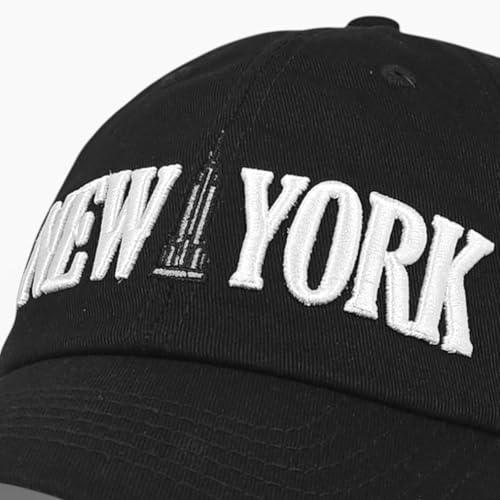 E BY ELIDAN New York Hat, Embroidered Cotton Dad Hat, Adjustable NYC Cap - color: Black