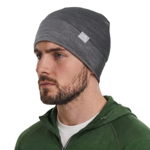 100% Merino Wool Beanie for Women, Men - Skull Cap 17.5um, Adult Hat Unisex - color: Grey Melange