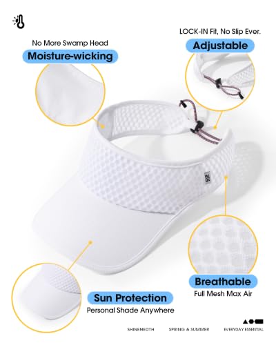 SUNMECI Mesh Breathable Sports Visor - Men Women Adjustable Lightweight Quick Dry Sun Hat for Tennis, Golf, Running - color: White