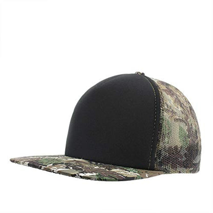 Plain Cotton Twill Flat Brim Mesh Adjustable Snapback Trucker Baseball Cap - color: Brown Camo/Black/Brown Camo