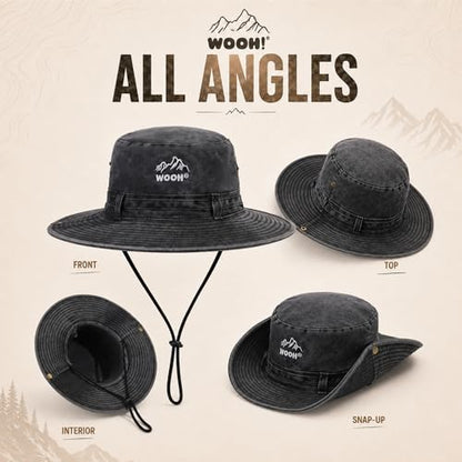 WOOH Sun Hats for Women,UPF80+ Wide Brim Summer Bucket Hat with Adjustable Drawstring,Packable Outdoor Hat for Beach Hiking - color: Black
