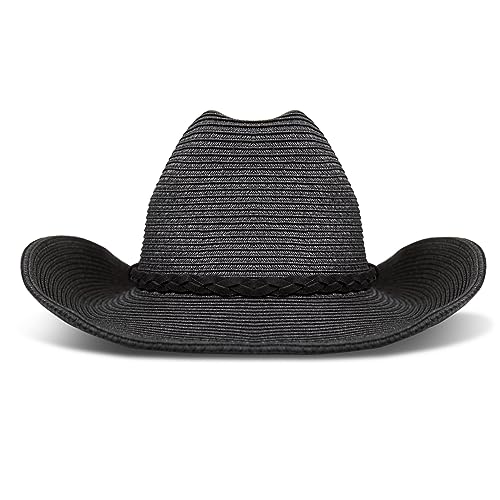 Lucky Brand Women's Straw Cowboy Hat | Rope Design | Western | Style | Fashion | Sun Protection | Breathable - color: Woven Western - Black