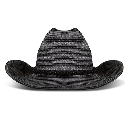 Lucky Brand Women's Straw Cowboy Hat | Rope Design | Western | Style | Fashion | Sun Protection | Breathable - color: Woven Western - Black