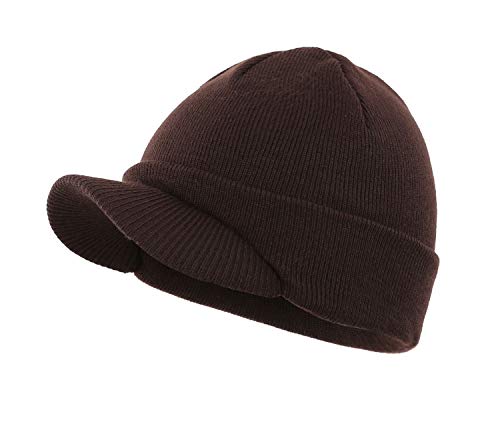 Home Prefer Men's Winter Beanie Hat with Brim Warm Double Knit Cuff Beanie Cap Watch Radar Hat - color: Espresso