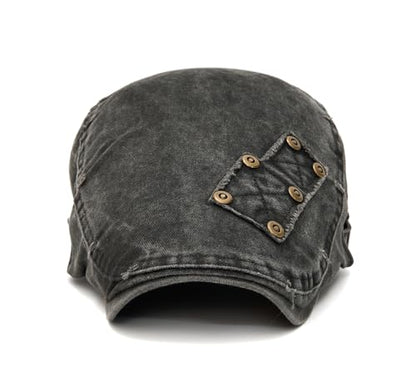 QHFHULV Newsboy Cap for Men Cotton Flat Gatsby Ivy Golf Cabbie Driving Hat - color: Rivet Navy Blue