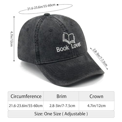 Embroidered Book Lover Baseball Cap for Men Women, Funny Washed Cotton Classic Dad Hat, Reading Lover Gift Idea - color: Book Lover, Black