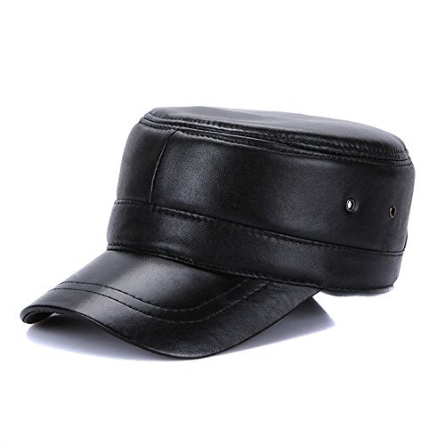 Vintage Solid Lambskin Leather Military Cadet Cap Army Hat