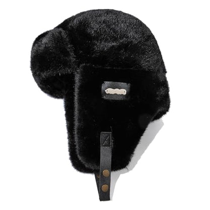 Fluffy Trapper Hats Winter Cozy Plush Ushanka Russian Hat Windproof Ski Hat Pilot Aviator Cap Cold Weather Hat - color: Mg-lfmyymrtb27-black