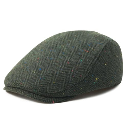 FEINION Men Wool Blend Flat Cap Tweed Newsboy Ivy Hat - color: Flecked Green