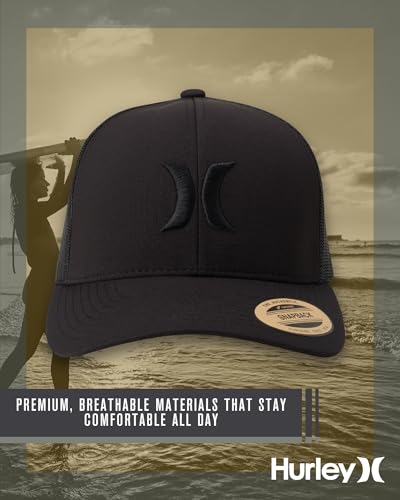 Hurley Mens Cap Del Mar Mesh Panel Trucker Hat with Snap Back - color: Black