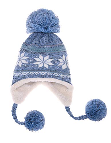 Dosoni Winter Hats for Women Knit Beanie Soft Warm Fleece Lined Long Ear Straps Snow Ski Cap with Pompom - color: Sky Blue