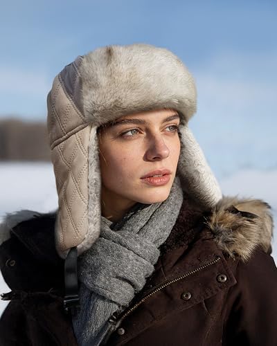 Croogo Trapper Hat Winter Hats for Men Trooper Russian Warm Hat with Ear Flaps Women Ushanka Fur Hat Windproof Ski Hat - color: Dpl10-khaki