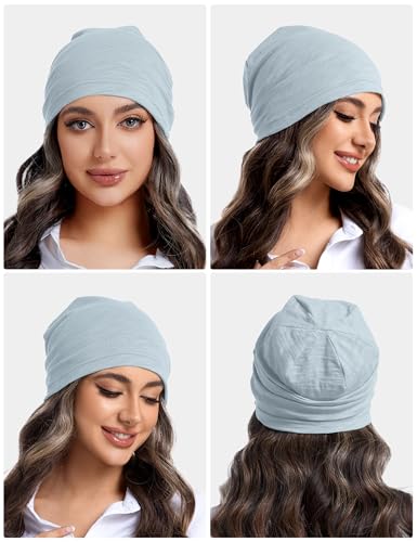 ROYBENS Lightweight 100% Cotton Slouchy Summer Beanie Men Women, Chemo Cap - color: 1pc Light Blue, size: Medium