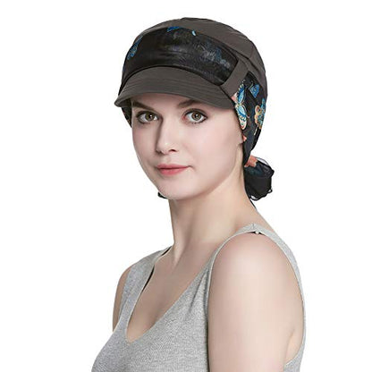 Alnorm Breathable Cotton Hat and Scarf Set Chemo Headwear for Women - color: Gray Butterflies