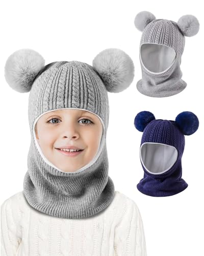 Baby Winter Hat Scarf Set 2 Pack, Toddler Beanie Hats Girl Boy with Neck Warmer, Beanie for Kids Knit Warm for Cold Weather - color: Gray&navy, size: 6-36 Months