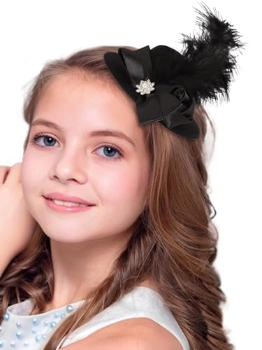 Bohend Mini Fascinator Hat Black Flower Feather Hair Clip Tea Party Hats Fancy Girls Accessory for Women (Black) - color: Black
