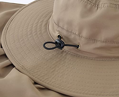 Home Prefer UPF50 Mens Sun Hat with Neck Flap Quick Dry UV Protection Cap Womens Wide Brim Fishing Hat Neck Flap Beach Garden - color: Dark Khaki