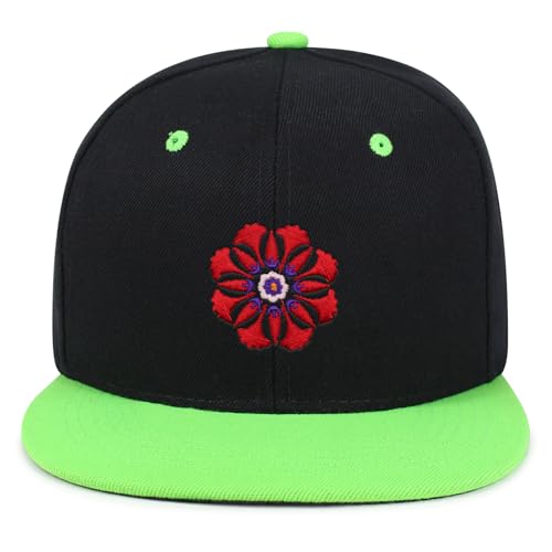 Flower Ornament Hip-Hop Snapback Hat Embroidered Baseball Cap Floral Embellishment - color: 20. Black/Neon Green