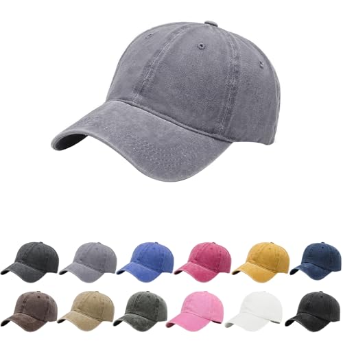 AOMIG Baseball Cap Women Men, Cotton Adjustable Dad Hat, Plain Vintage Washed Distressed Polo Hat, Golf Running Ball Cap - color: Grey