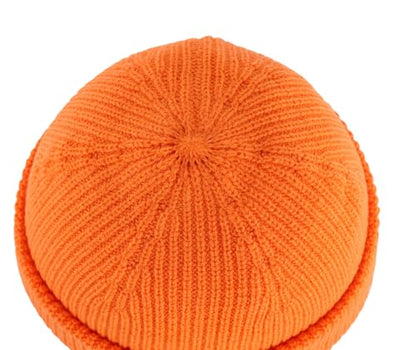 Connectyle Short Fisherman Beanie for Men Women Warm Winter Hats Knit Cuffed Beanies Skull Cap Acrylic Watch Hat - color: Orange