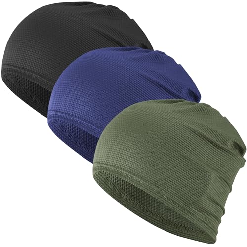 3-Pack Cooling Camo Skull Caps Summer Beanies for Men Women - color: Black+bule+army Green