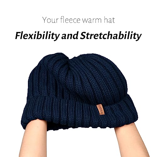 FURTALK Winter Hats for Women Fleece Lined Beanie Knit Chunky Womens Snow Cap - color: Navy Blue
