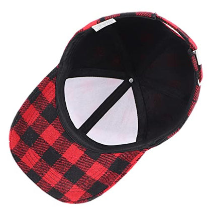 Womens Buffalo-Check Ball-Cap Red-Black-Plaid Baseball-Hat
