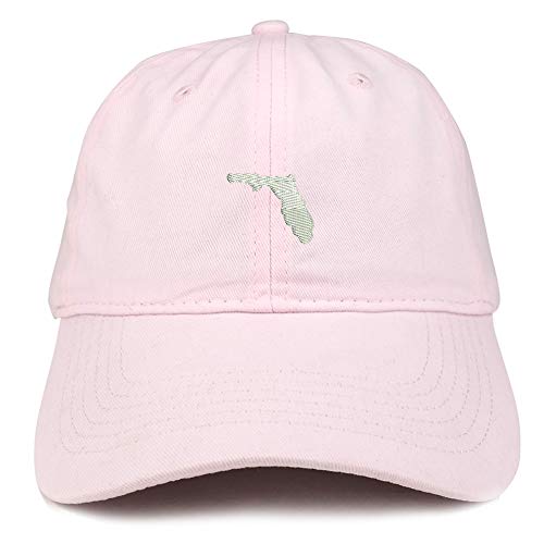 Trendy Apparel Shop Florida State Map Embroidered Soft Crown 100% Brushed Cotton Cap - color: Lt-pink