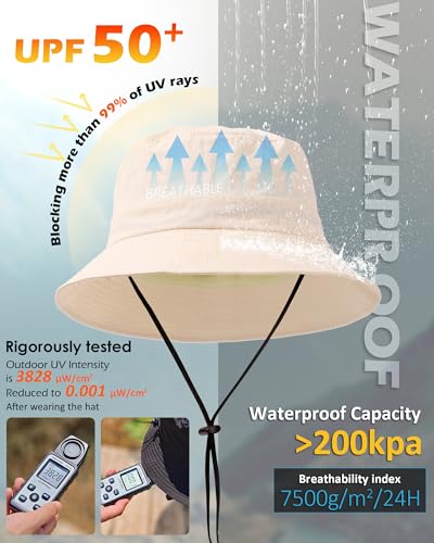 Water-Resistant Bucket Hat for Women Men Rain Hat UPF 50+ Boonie Sun Hat - color: Light Beige
