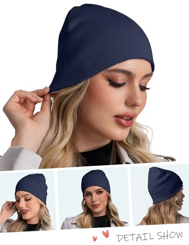 ROYBENS 100% Cotton No Cuff Beanie Hat Men Women, Fisherman Skull Cap - color: Navy Blue