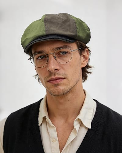 Croogo 8 Panel Newsboy Cap for Men Women, Cotton Flat Cap Vintage Style - color: Wbl1-greenbrown