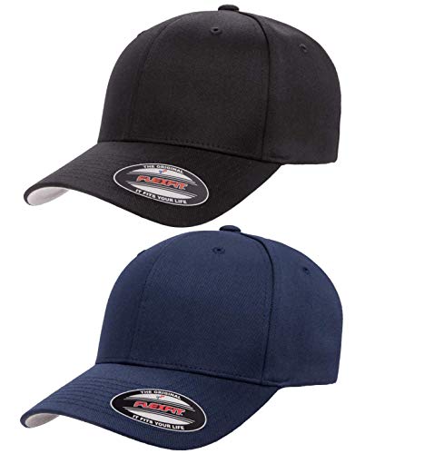 Flexfit Polyester Cotton Spandex Hat Black & Navy, Small-Medium