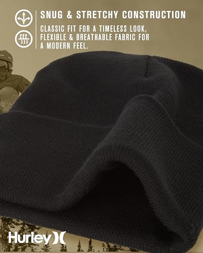 Hurley Mens Heavyweight Slouchy Fit Icon Cuffed Beanie Winter Hat - color: Black/Black
