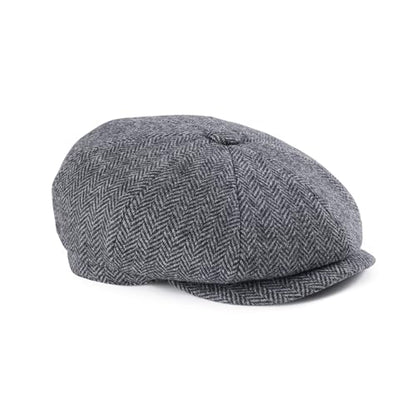 FEINION Men 8 Panel Herringbone Wool Newsboy Cap - color: Herringbone Grey, size: 7 3/8