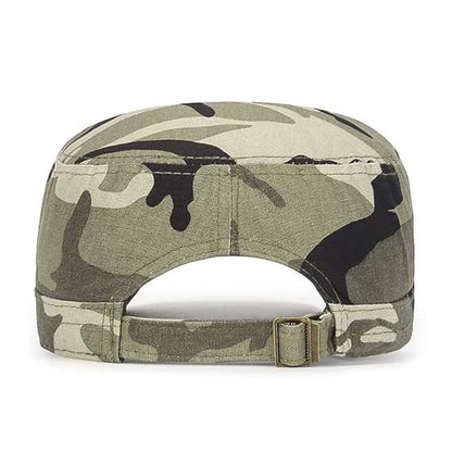Cadet Army Cap for Men Women Military Adjustable Unisex Flat Top Hat - color: Flag Camo Green