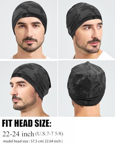 3-Pack Cooling Camo Skull Caps Summer Beanies for Men Women - color: Camo-black+dark Grey+light Grey