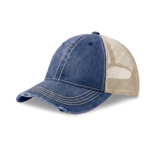 CHOK.LIDS Washed Trucker Hat Unstructured Distressed Pigment Dyed Cap - color: (Navy)
