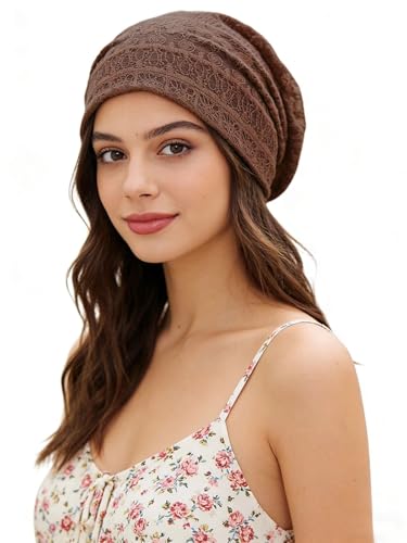 Crochet Slouchy Beanie Hat Turbans Headware for Women - color: Bea12 - Brown