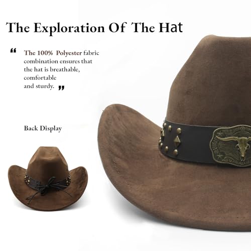 LIDHAY Cowboy Hat for Women Men with Shapeable Wide Brim Western Suede Hat for Cowboys and Cowgirls - color: Coffee
