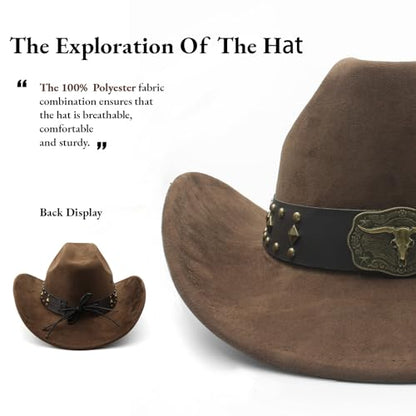 LIDHAY Cowboy Hat for Women Men with Shapeable Wide Brim Western Suede Hat for Cowboys and Cowgirls - color: Coffee
