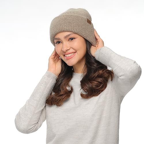 C.C Fuzzy Beanie for Women Unisex - Acrylic Stretchable Soft Warm Knit Winter Skully Hat - color: Angora-taupe