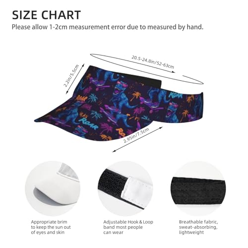 Sports Sun Visor Hat for Men Women, Adjustable Breathable Golf Tennis Cap - color: Roaring Dinosaur
