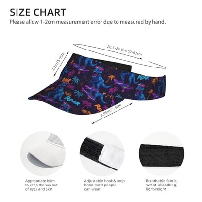Sports Sun Visor Hat for Men Women, Adjustable Breathable Golf Tennis Cap - color: Roaring Dinosaur