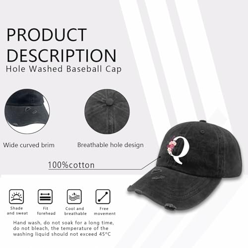 Custom Initial Letter Baseball Cap for Women, Personalized A-Z Monogram Washed Distressed Hat for Mom Gift - color: Classic Alphabetes A-z Cute Letter Caps Cute Baseball Hat 17
