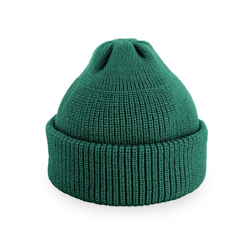 Fisherman Beanie Cuffed Knit Winter Hat Trawler Sailor Watch Cap Men Women - color: Classic (Pine Green)