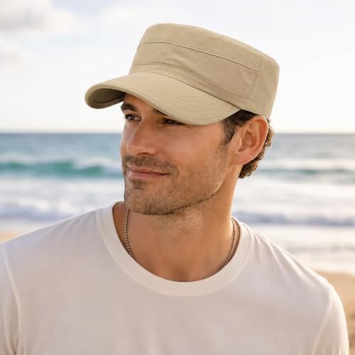 Cadet Army Cap Unisex Military Hat Adjustable Flat Top Cap Baseball Cap - color: Khaki